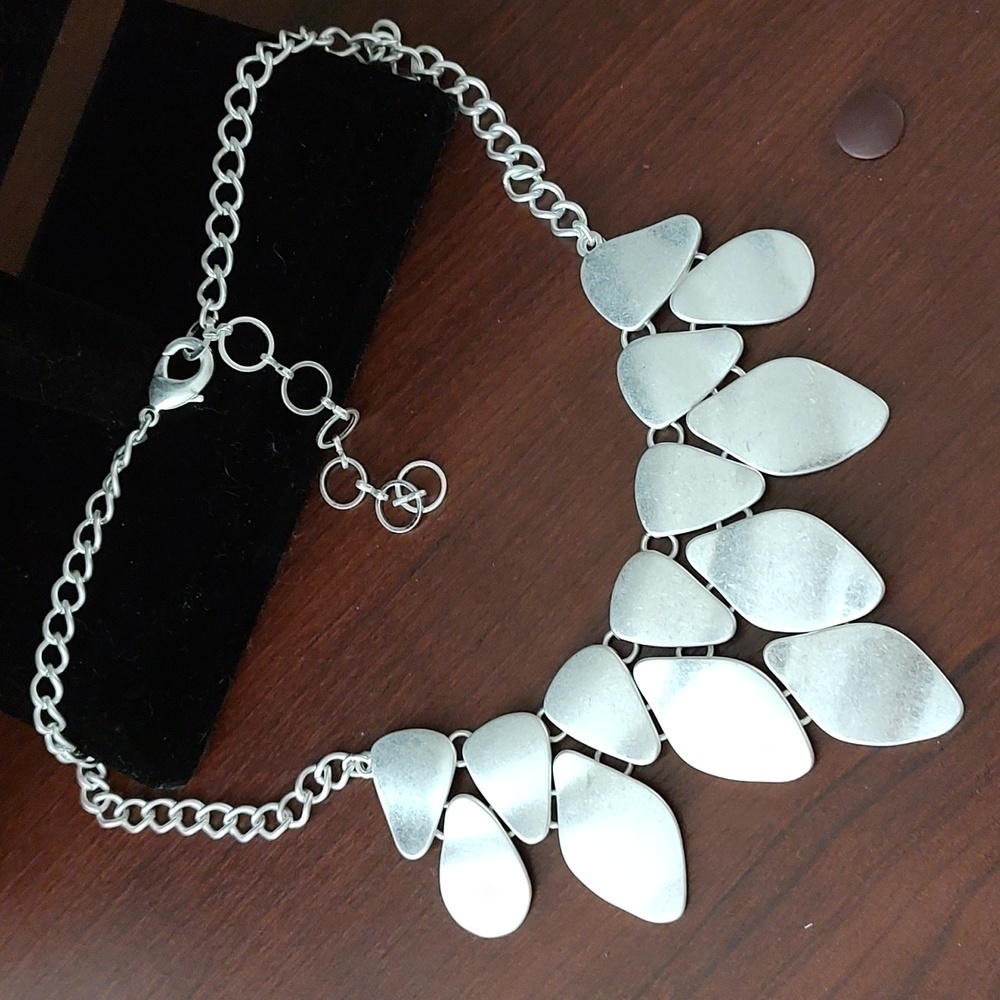 Silvertone Scale Bib Necklace - Picture 2 of 4